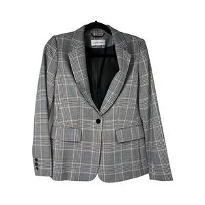 Calvin Klein Black White Plaid One-Button‎ Blazer Women's Sz 4P